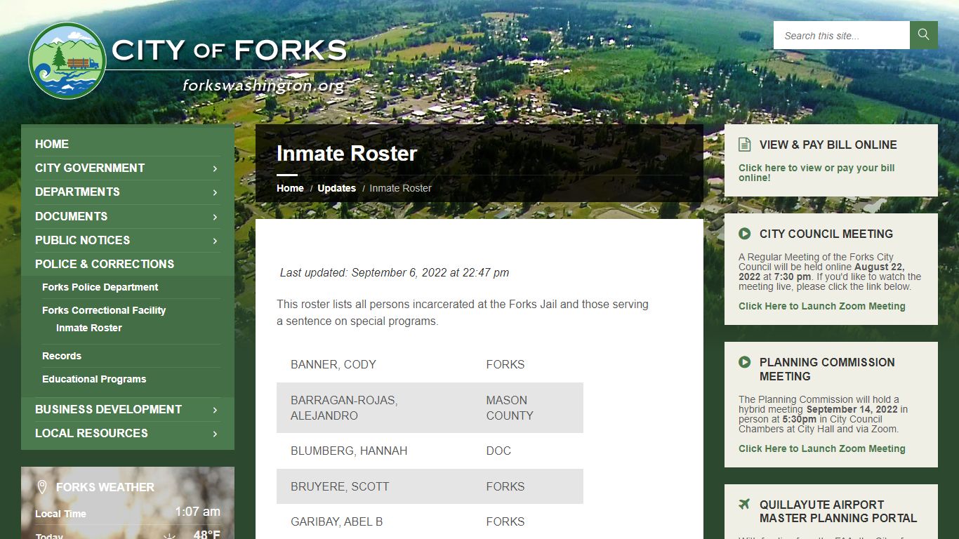 Inmate Roster | City of Forks - forkswashington.org