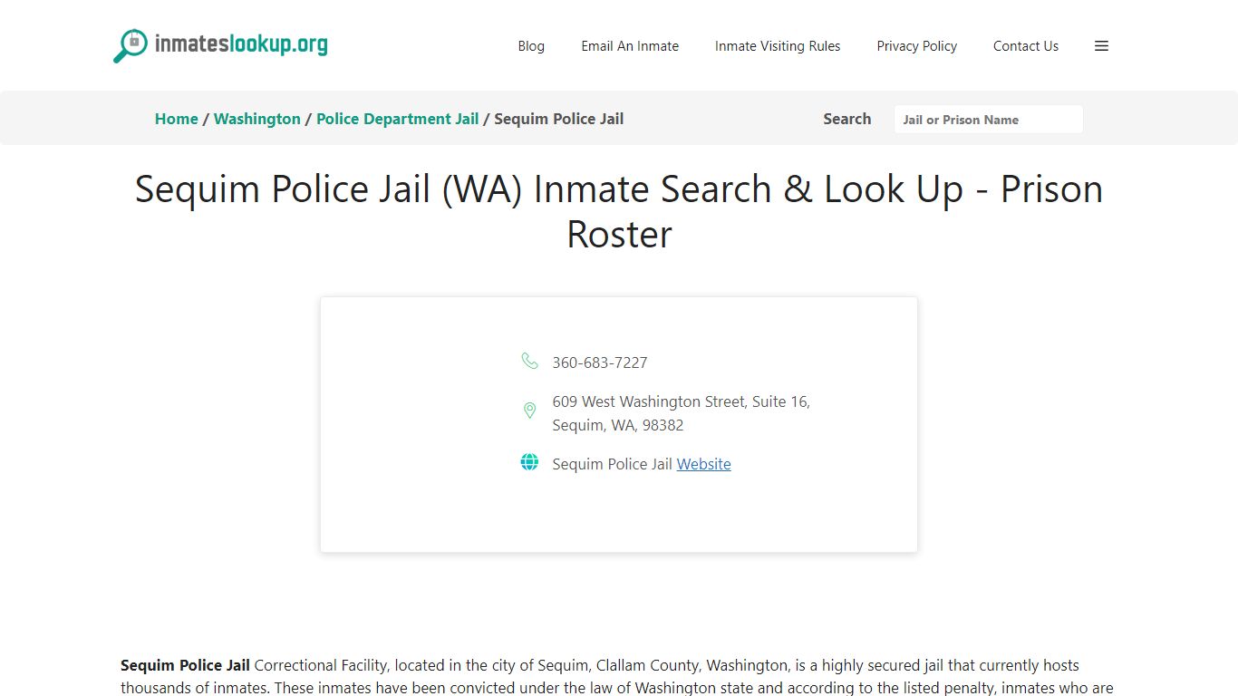 Sequim Police Jail (WA) Inmate Search & Look Up - Prison Roster