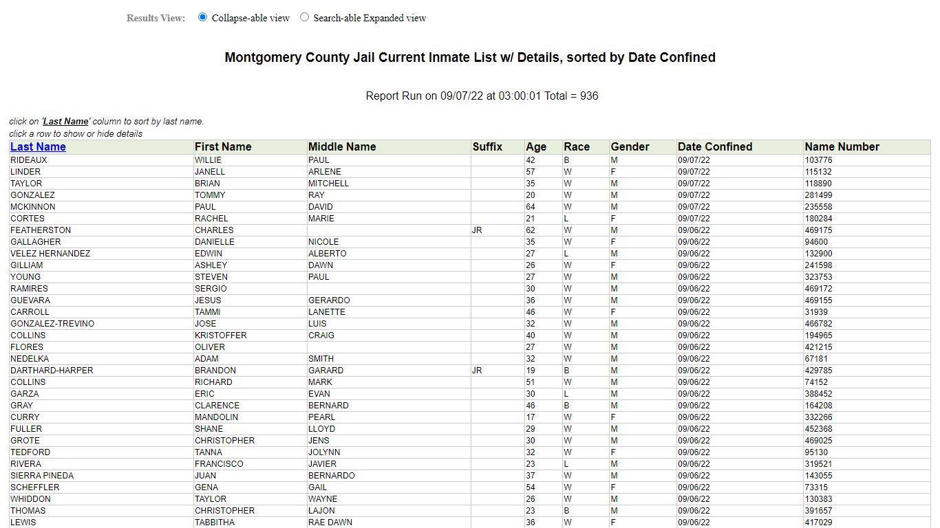 Jail Roster - Montgomery County, Texas